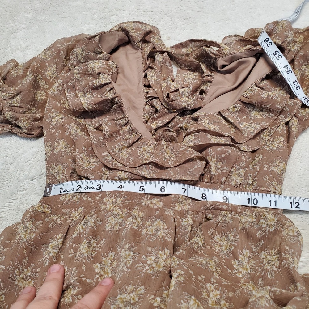 Petal & Pup Beige Floral Ruffle Tiered Dress Small Cottagecore Romantic Feminine - Picture 10 of 13
